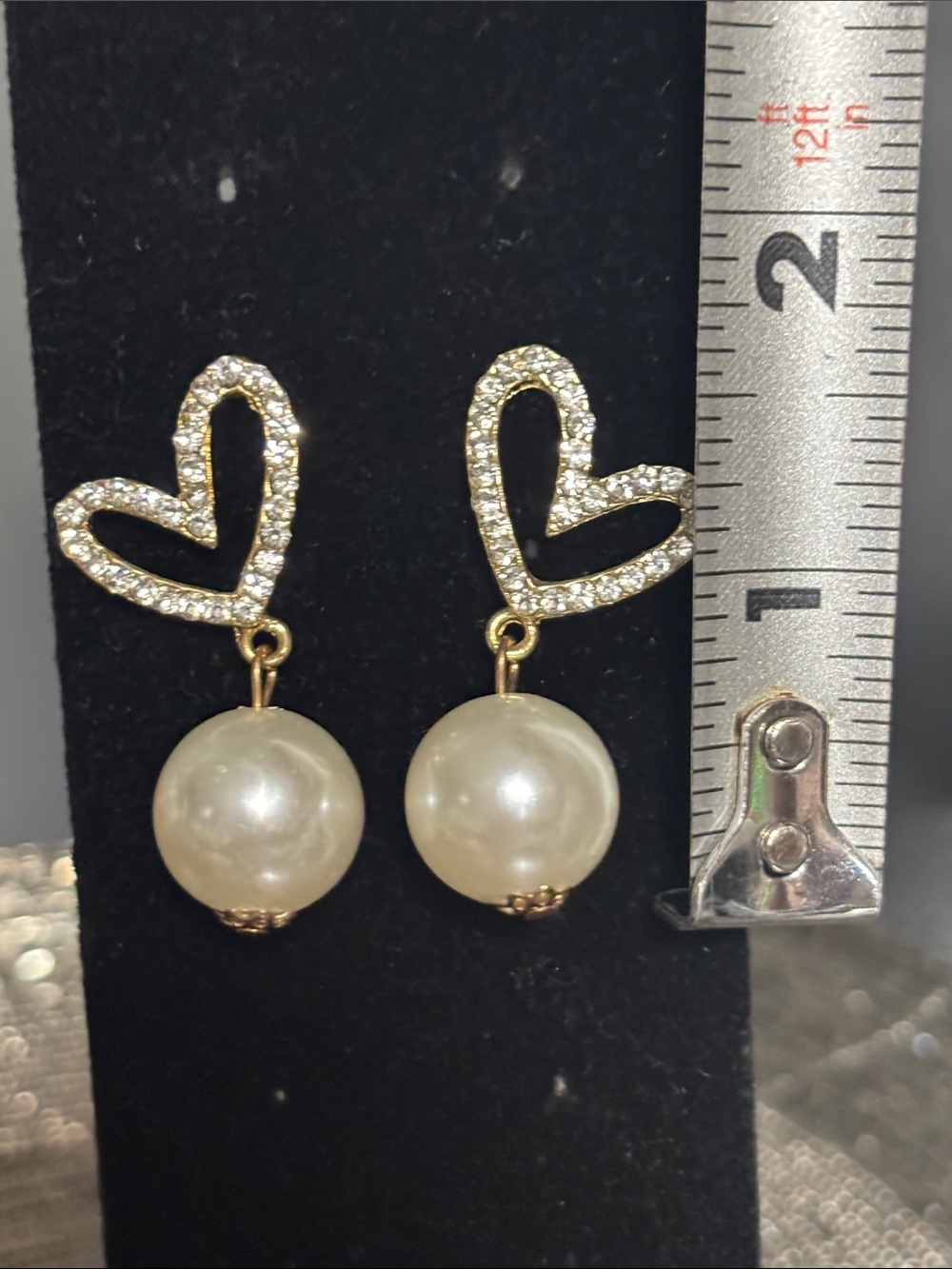 Gold Heart Crystal & Pearl Drop Earrings - Picture 4 of 5